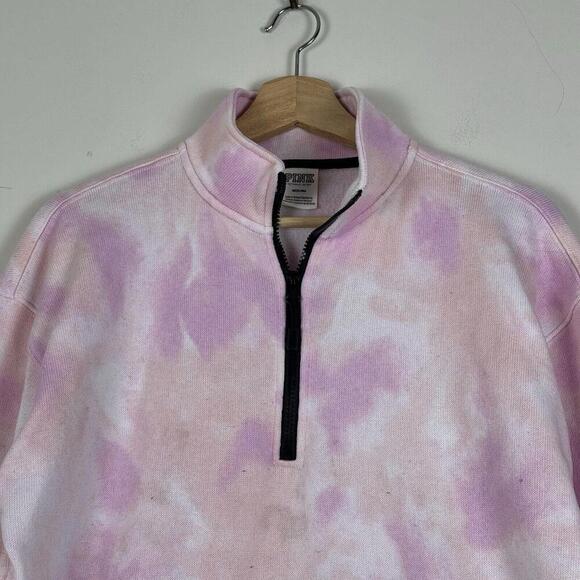 PINK Victoria's Secret Women Sweatshirt Half-Zip Tie-Dye Pockets Pink Size M - Picture 6 of 8